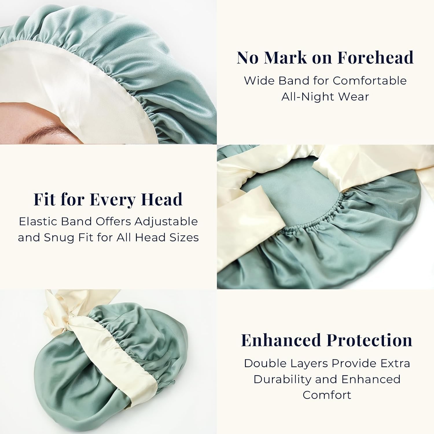 Double-Layer Mulberry Silk Bonnet with Ties, detail view